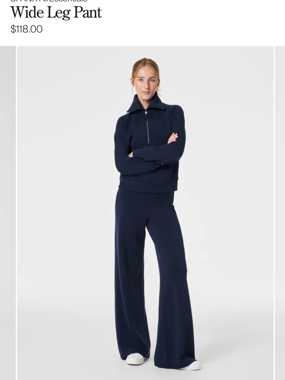 Spanx air essentials women’s petite medium wide leg track pants navy